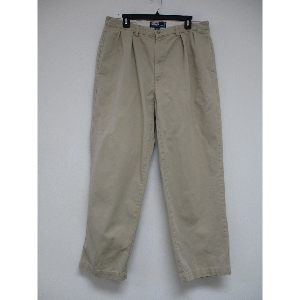 Polo Ralph Lauren Andrew Pants Mens 33x30 Khaki Relaxed Fit Pleated Chino